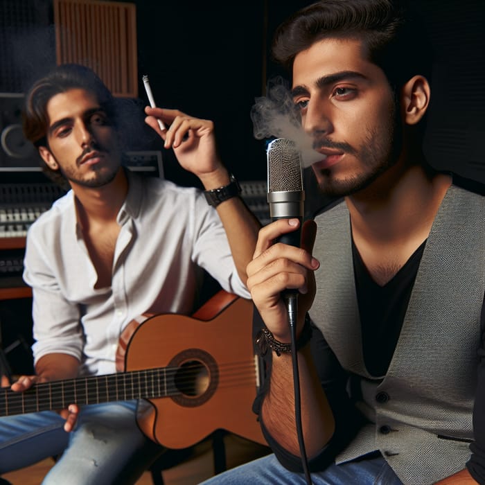 Bad Bunny and Anuel AA Smoking in Recording Studio