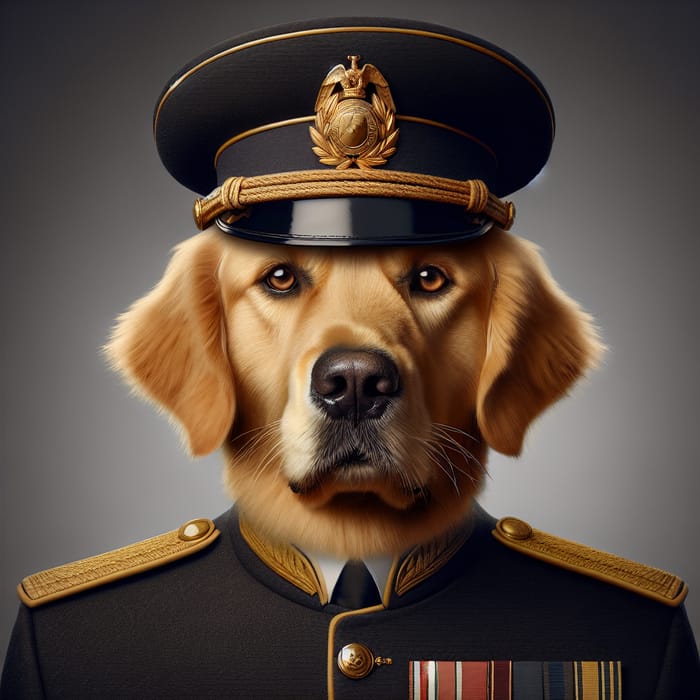 Golden Retriever Military Portrait with Detailed Uniform