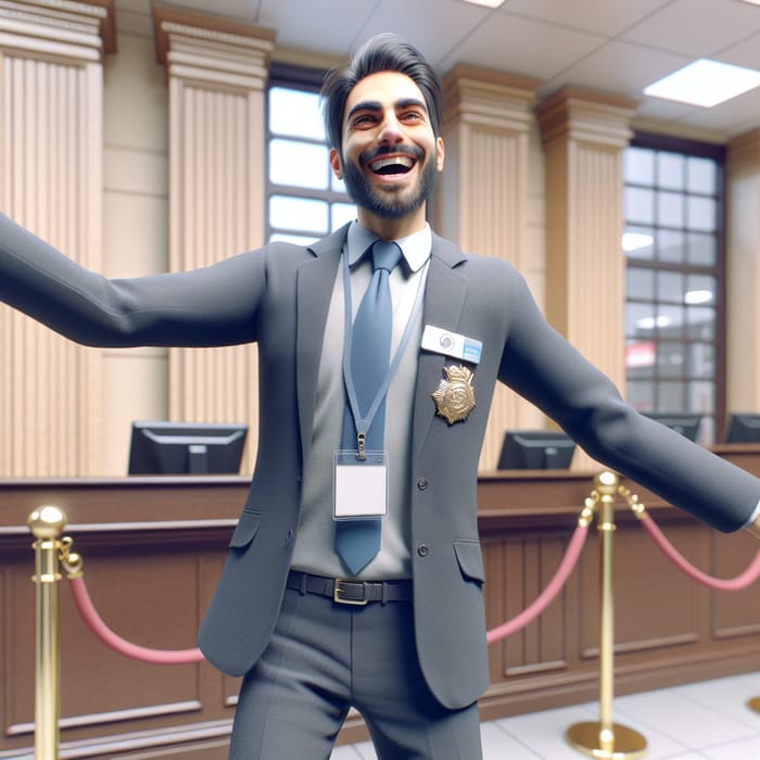 Joyful Middle Eastern Man in Office Suit at Bank Branch