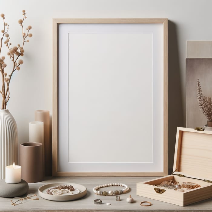 Zen Style White Canvas in Light Wooden Frame and Jewelry Box
