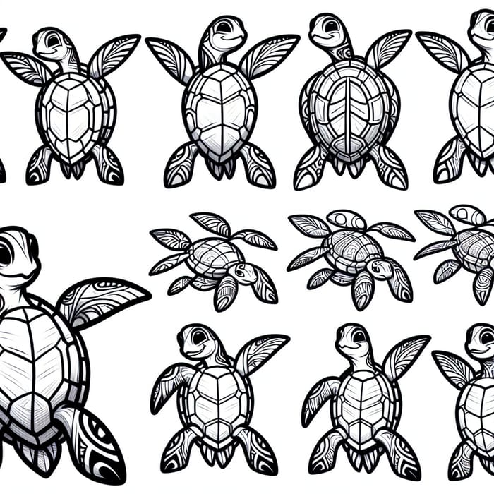 Polynesian Turtle Vector Line Art | Reference Sheet for Tattoo