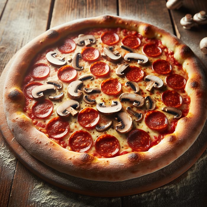 Classic Pepperoni and Mushroom Pizza with Rustic Charm