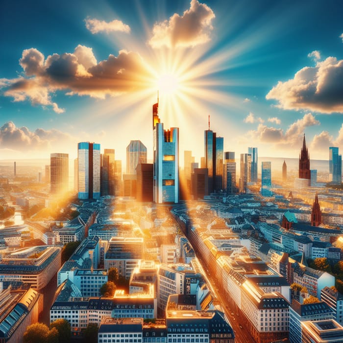Frankfurt am Main Skyline: Glorious Urban Landscape in Golden Sunshine