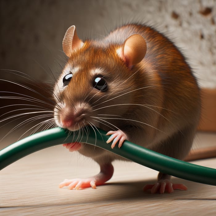 Urban Wildlife: Rat Nibbling on Electrical Cord - Enthralling Snapshot