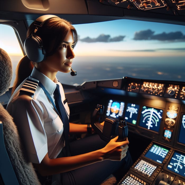 Hispanic Female Pilot in Airplane Cockpit | Skilled Aviator