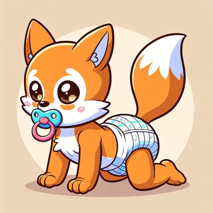 Newly Born Fox with 2 Tails in Diapers Using Pacifier Crawling Cartoon