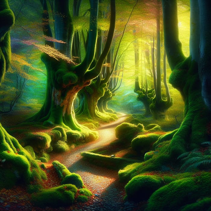 Enchanted Forest Path | Mystical Shadows & Vibrant Colors
