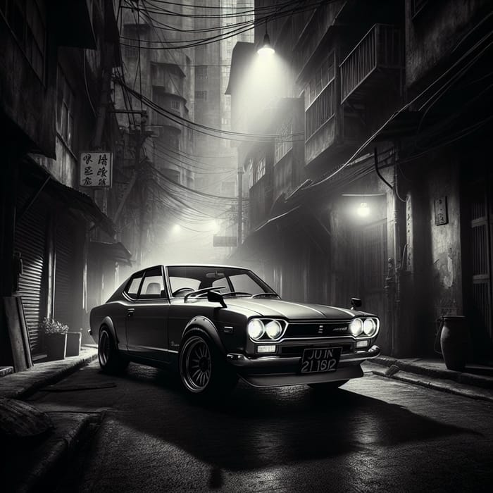 Vintage Nissan Skyline in Abandoned Urban Noir