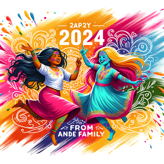 Happy New Year 2024 Image - Colorful Holi Celebration by Ande Family
