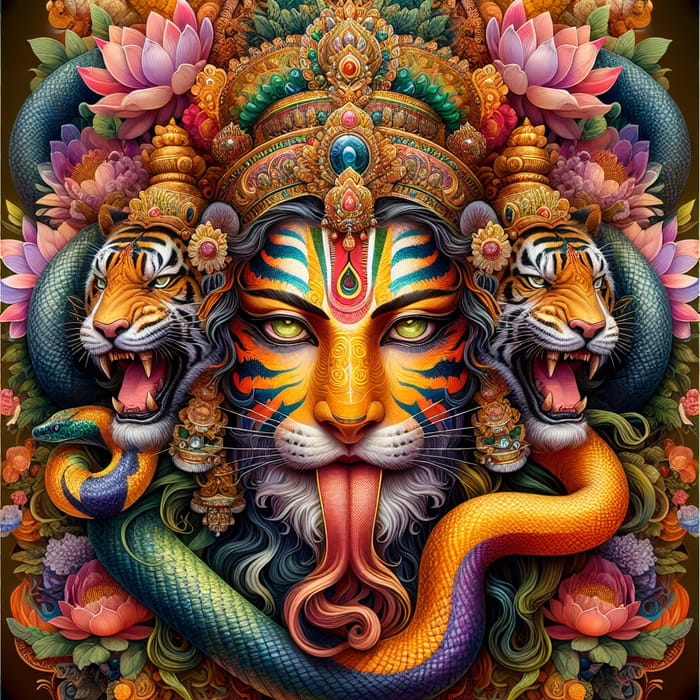 Lord Shiva: Digital Painting with Mythical Tiger-Snake Fusion