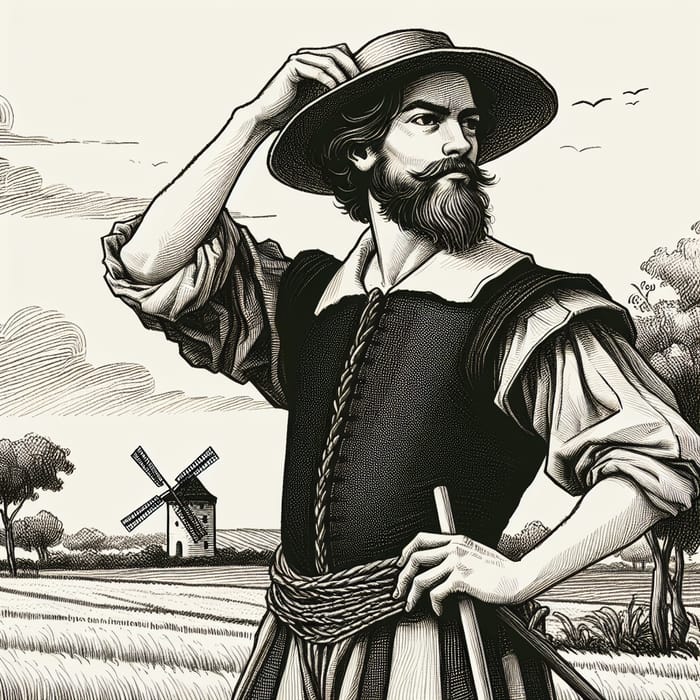 Drawing of Farmer in Don Quixote Style
