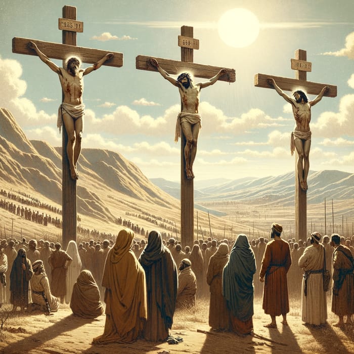 Ancient Israel Crucifixion Scene: Three Men on Crosses