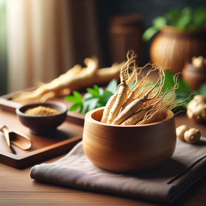 Realistic Ginseng Table Shot - Pleasing Colors, Blurred Background