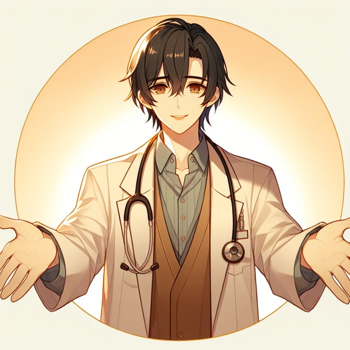 Inviting Slavic Male Doctor in Warm Anime Style