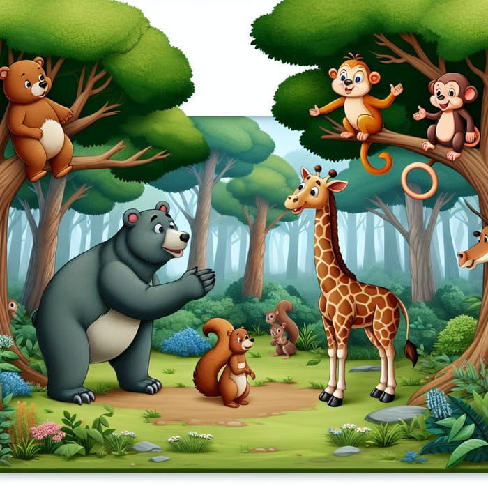 Forest Encounter: Bear, Giraffe, Squirrel, Monkey