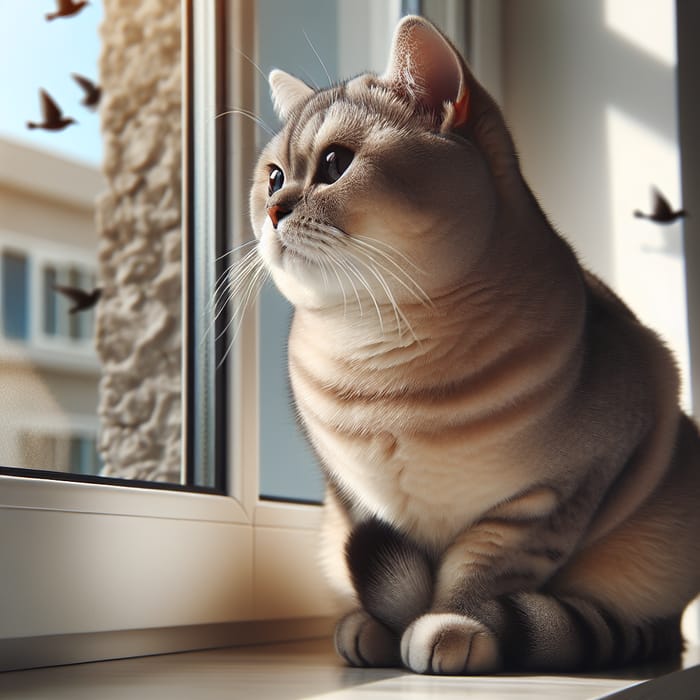 Adorable Domestic Short-Haired Cat on Sunny Windowsill