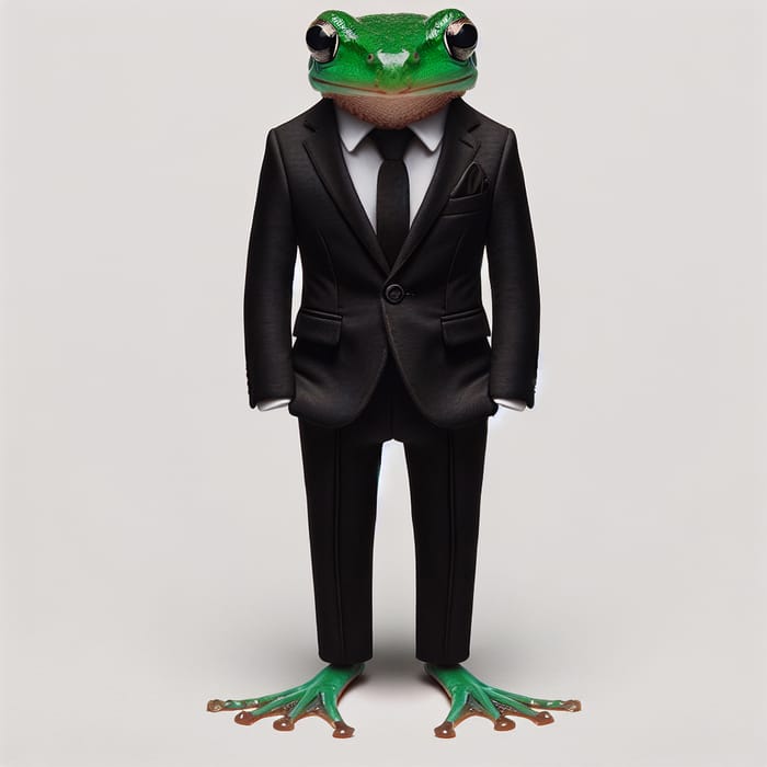 Frog in Elegant Green Suit - Striking Black Attire