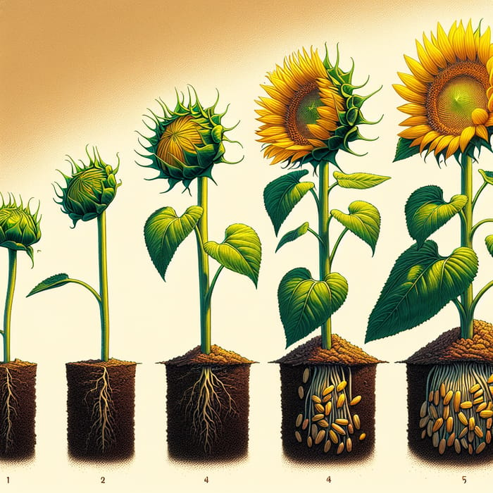 Sunflower Growth Process: Illustrated Step by Step