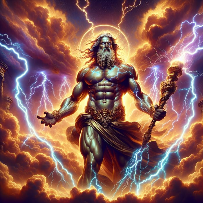 Zeus's Mighty Form with Thunderbolts: Greek Mythology Icon
