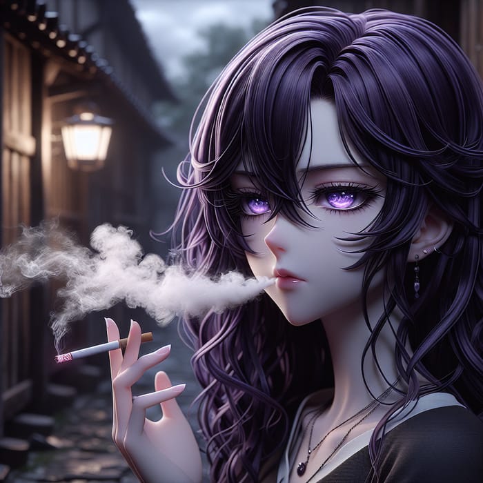 Anime Girl Smoking Cigarette in Digital Art
