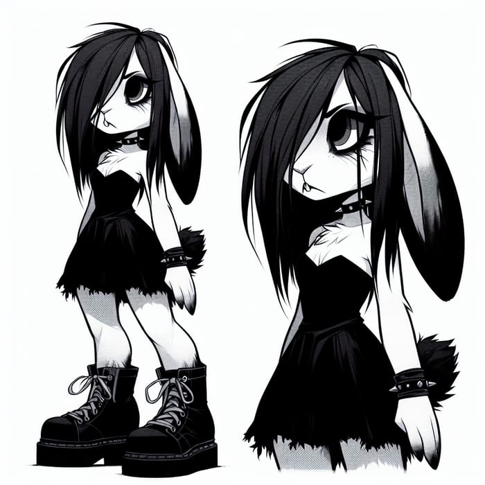 Emo Bunny Girl Illustration | Unique Emo Fashion Art
