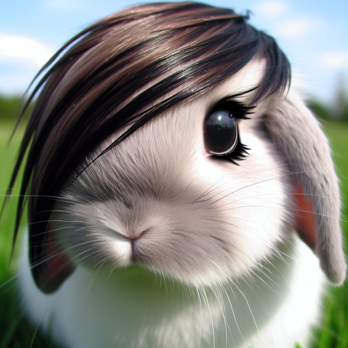Emo Bunny: Captivating Rabbit in Emo Style in Grass Field