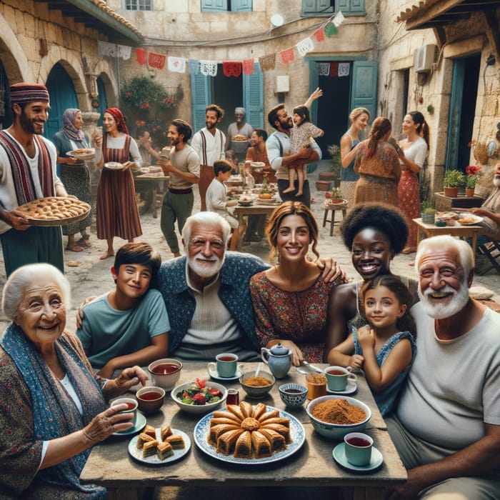 Joyful Family Gathering with Mediterranean Feast