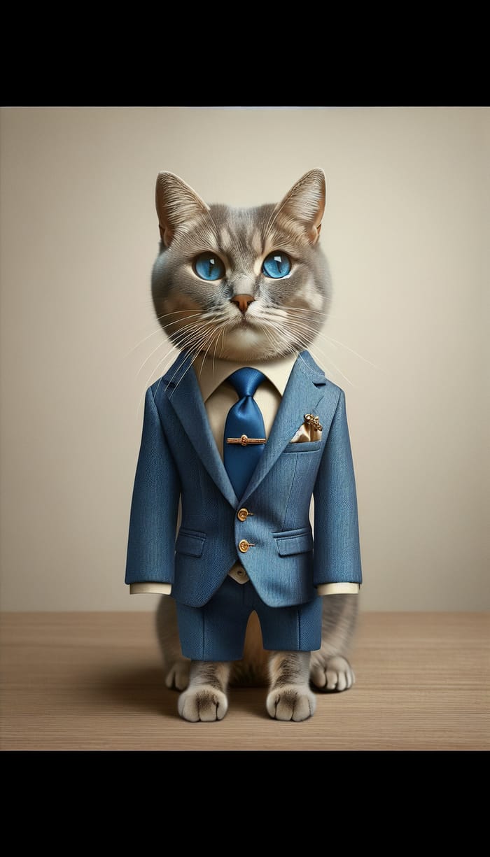 Elegant Blue Suit Cat with Gold Details