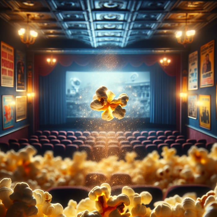 Close-Up of Levitating Popcorn in Cinema Room