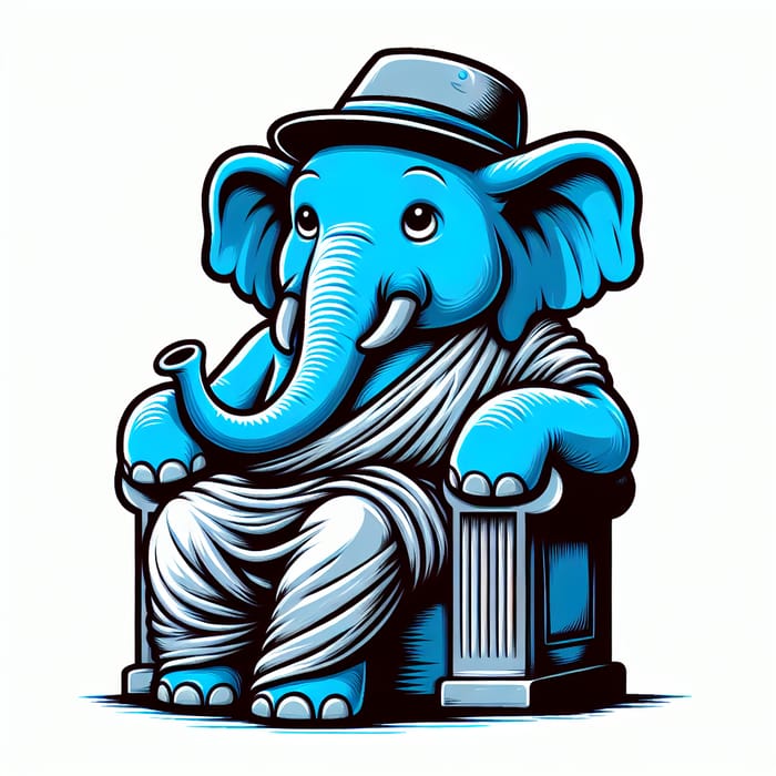 Blue Elephant Sitting in Blue Toga and Hat