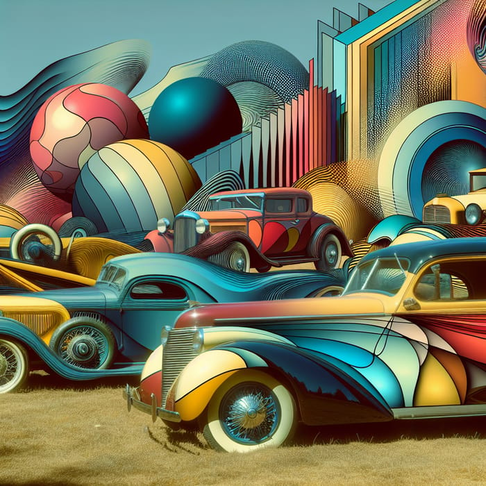 Vintage Cars in Surrealistic Field Display
