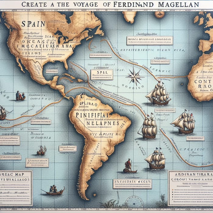 Ferdinand Magellan's Historical Route Map: Exploration of Discoveries and Challenges