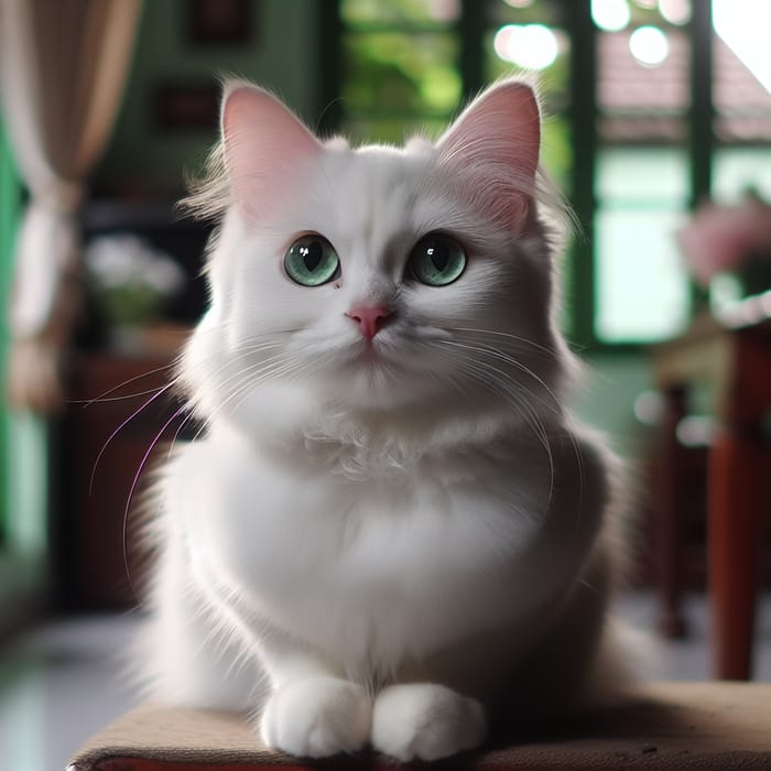 Beautiful White Cat with Green Eyes