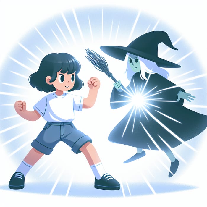 Girl Battling Witch - Radiant White Light, Dominance
