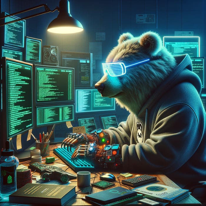 Tech-Savvy Hacker Bear | Futuristic Cybersecurity Guru