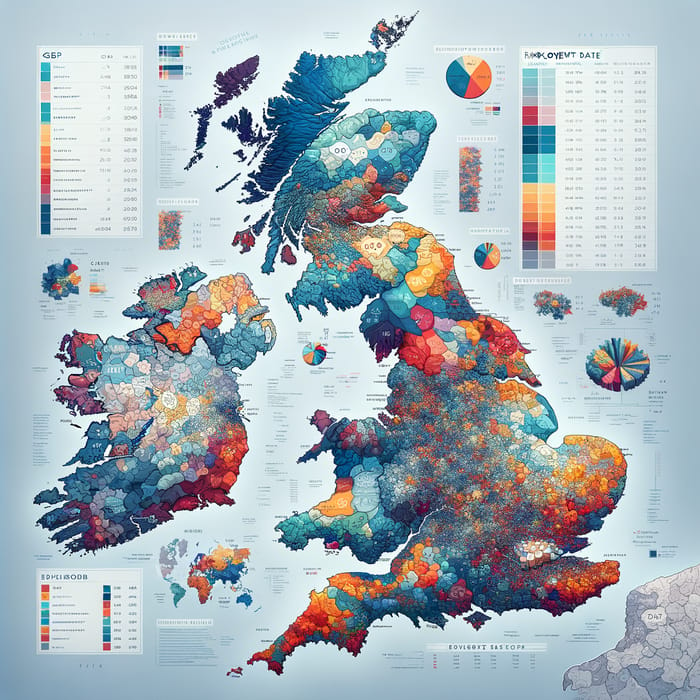 Color-Coded Economic Regions of United Kingdom Map