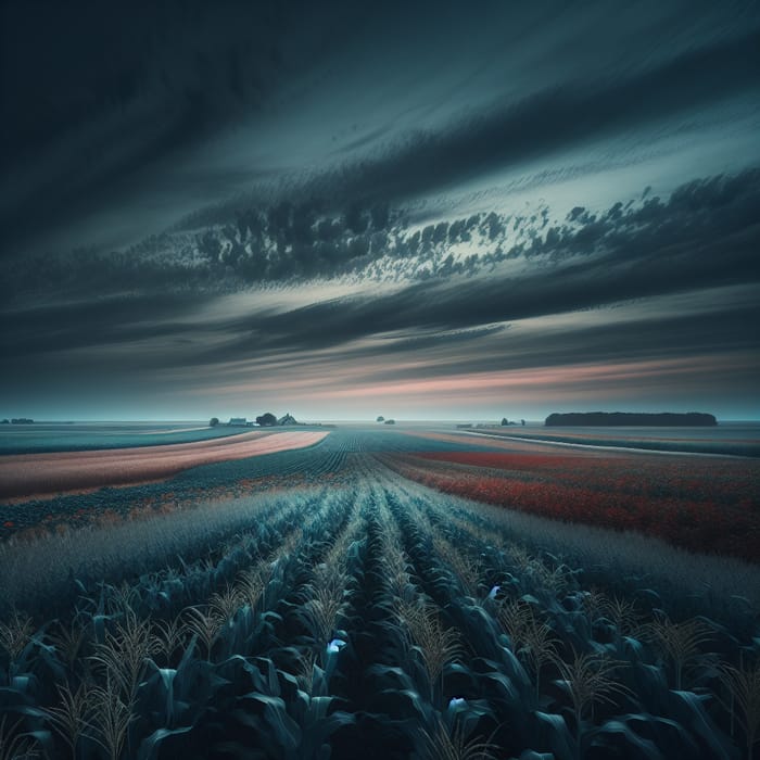 Mystical Crops Field Beneath Overcast Sky