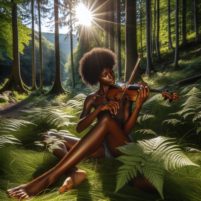 Tranquil Outdoor Scene with Young Black Woman Playing Violin