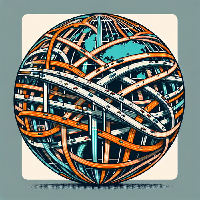 Global Interstate Clipart: Artistic Network of Highways Across Continents