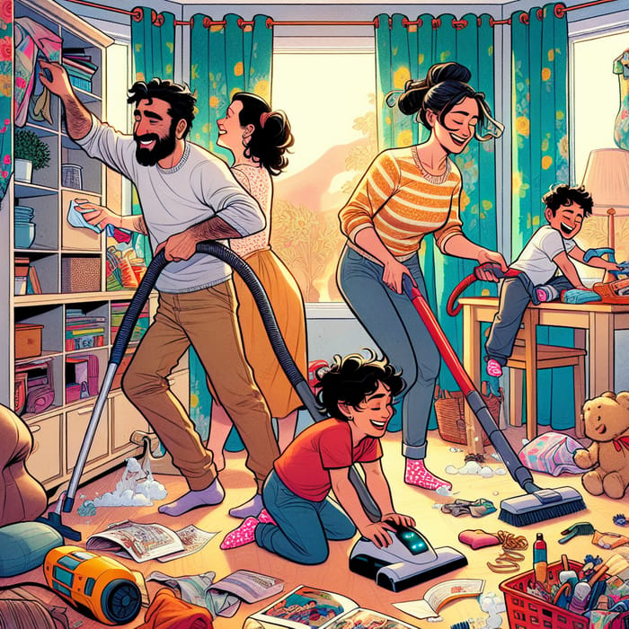 Spring Cleaning Comic Strip: Family's Cozy Spring Cleanup