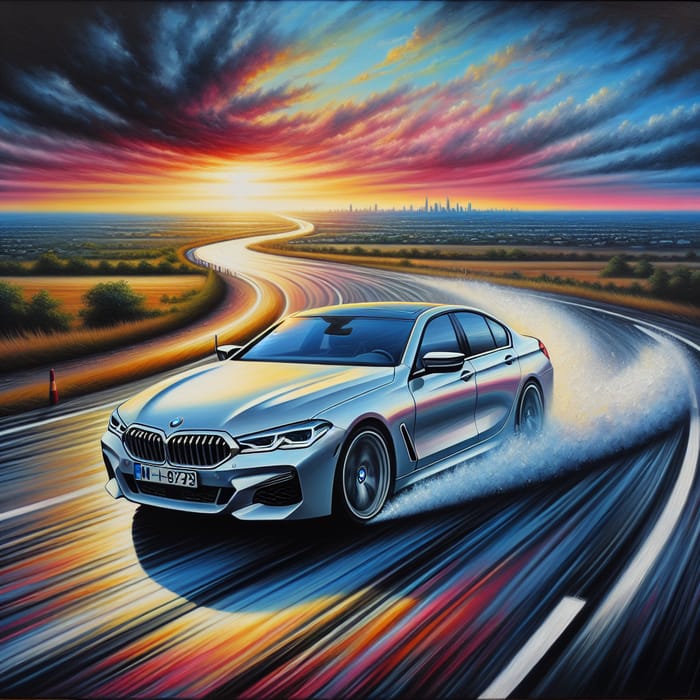 BMW 640d on Open Road Oil Painting