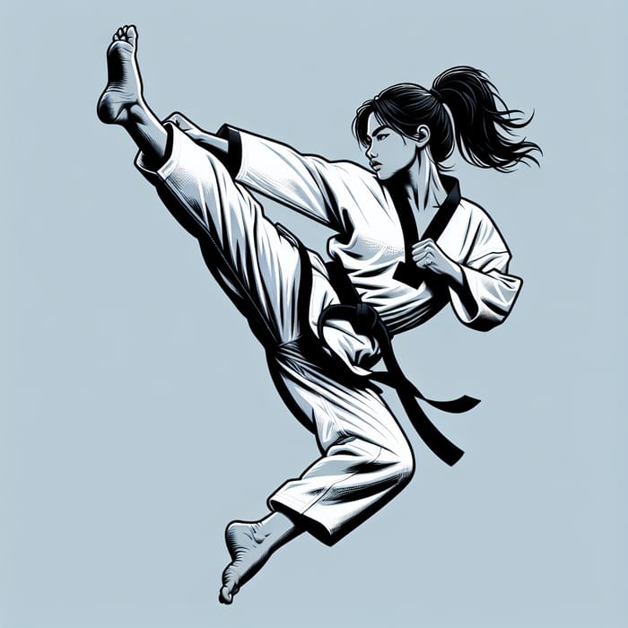 Illustration of a Middle-Eastern Female in a High Taekwondo Kick