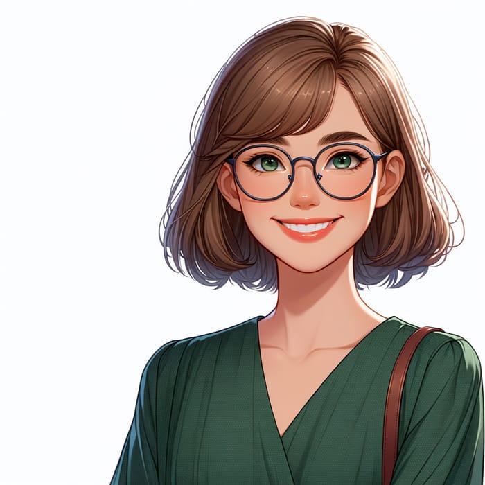Smiling Caucasian Girl with Glasses in Green Top