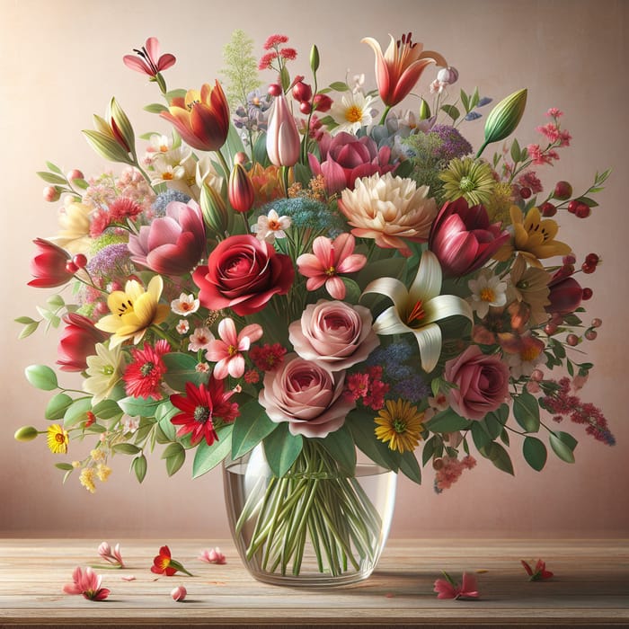 Romantic Flower Bouquet | Colorful Roses, Tulips & Lilies