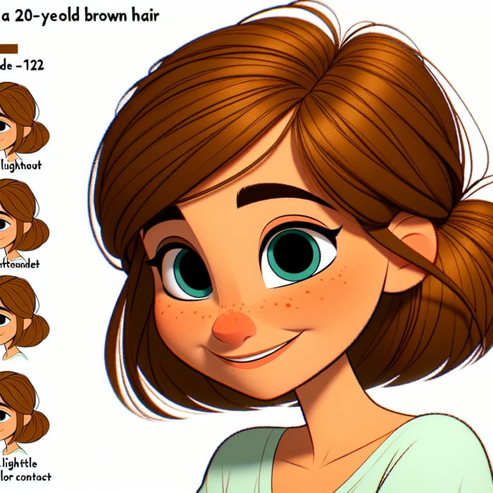 Vibrant Cartoon Style Brown Hair Girl Art