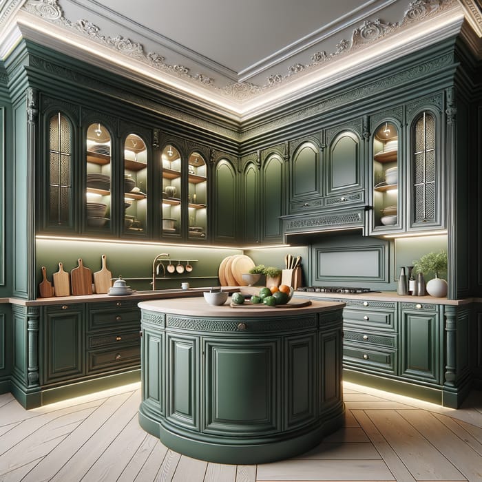 Classic Deep Green Kitchen Cabinets | Timeless Style | AI Art Generator ...