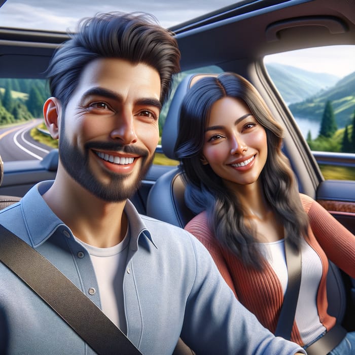 Happy Diverse Couple Smiling on a Beautiful Drive