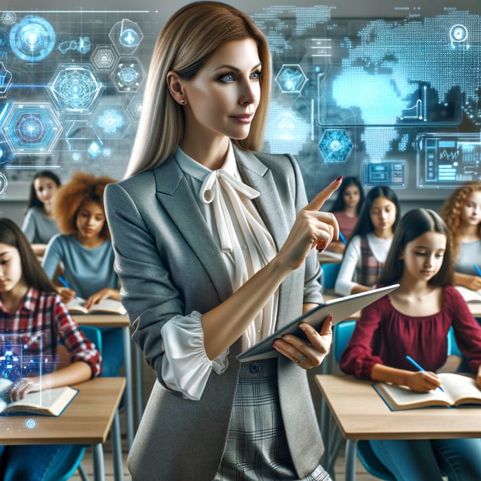 21st Century Digital Teacher in Stylish Classroom Setting