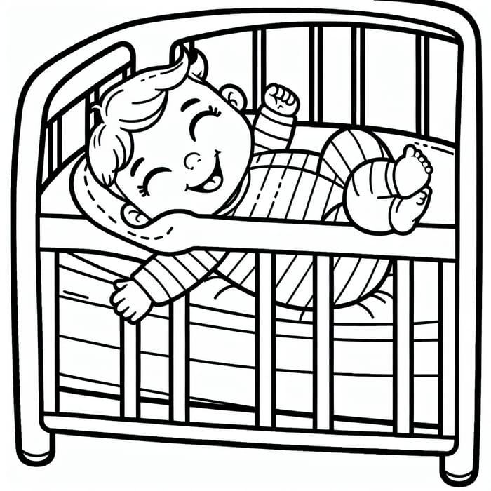 Happy Baby in a Crib Black and White Coloring Book