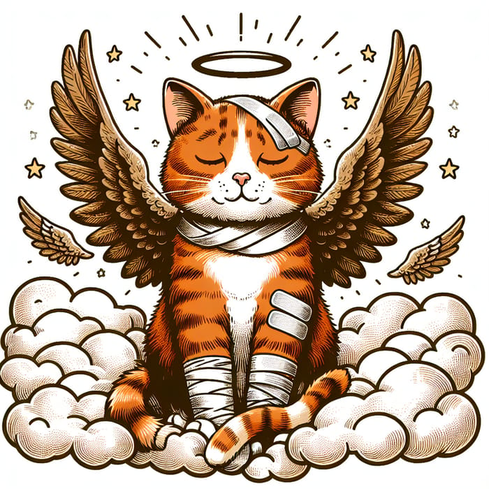 Red Cat with Angel Wings, Bandages, and Heavenly Aura